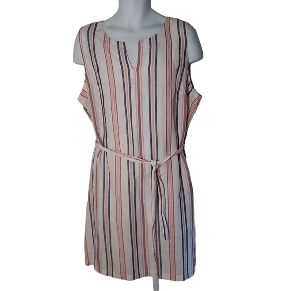 LIZ Claiborne Sleeveless Striped Linen Organic City Resort Beach Dress - Women's - Picture 2 of 7